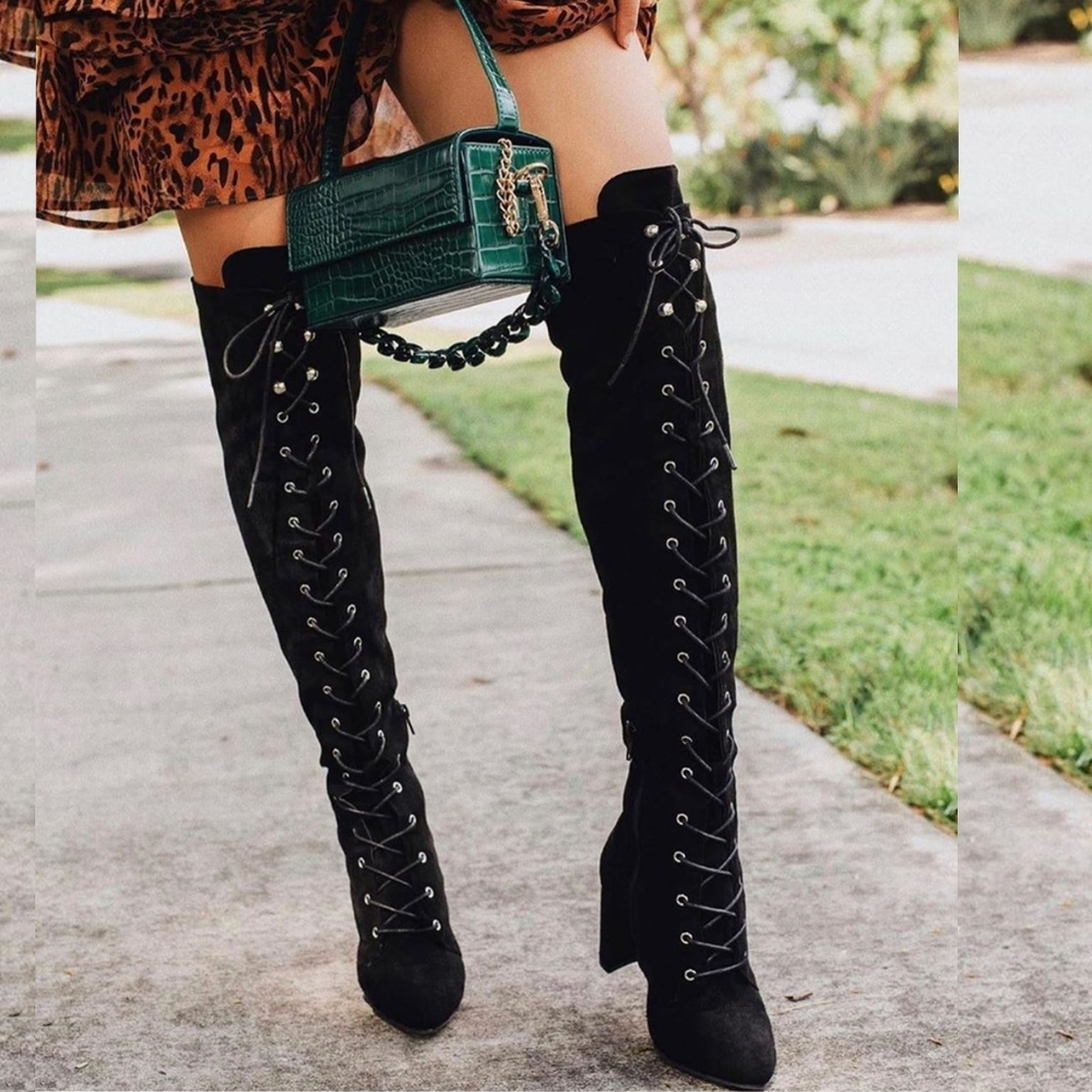 Black Vegan Suede Combat boots Lace up